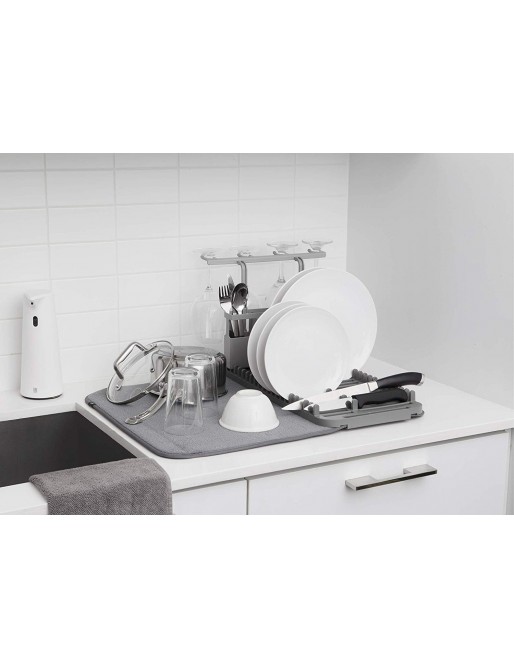 Escurreplatos y escurridor de microfibra (plegable, ahorra espacio y es fácil de guardar, 60 x 45 cm), color gris oscuro