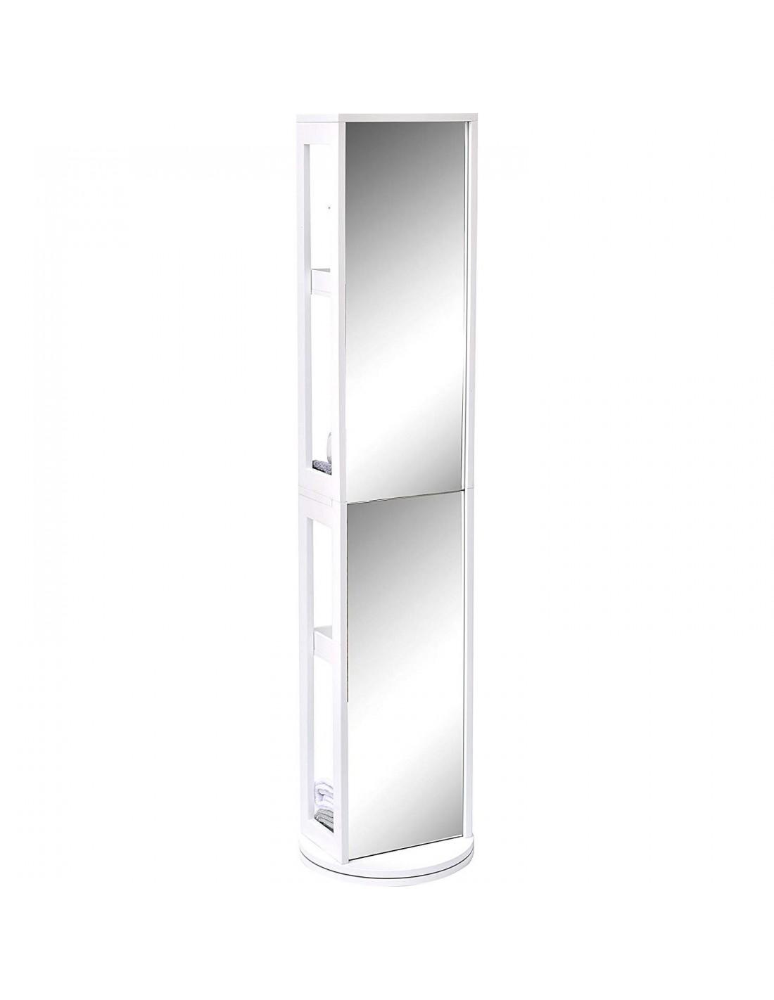 Espejo Columna de baño giratoria Color blanco 2 colgadores 6 estantes 
