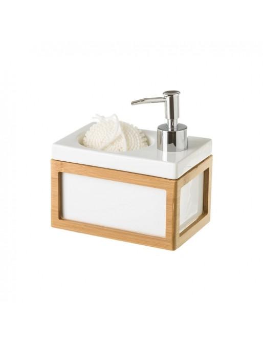 Dispensador cerámica bambú blanco 15 x 10 x 9,50 cm