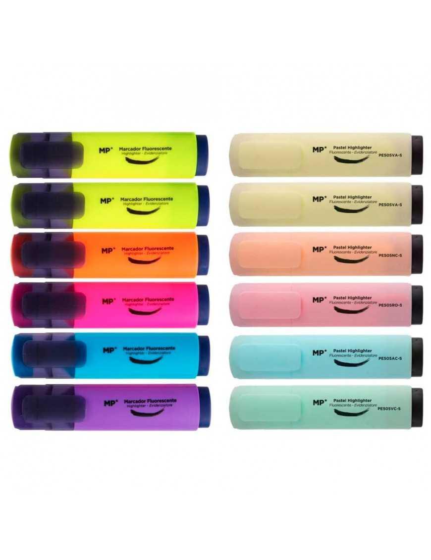 Subrayadores color pastel y fluorescentes, puntas biseladas y muy duraderos  - estuche 12 marcadores multicolor