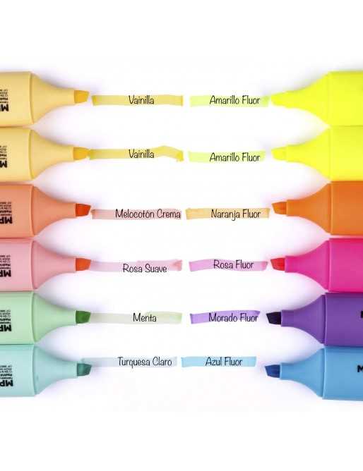 Subrayadores color pastel y fluorescentes, puntas biseladas y muy duraderos  - estuche 12 marcadores multicolor