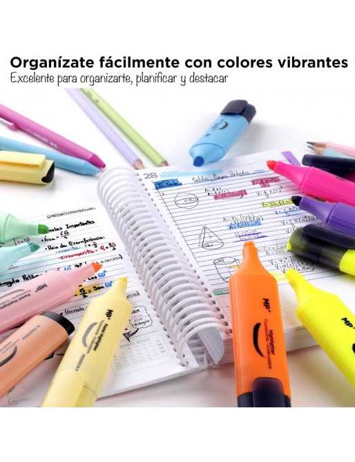 Subrayadores color pastel y fluorescentes, puntas biseladas y muy duraderos - estuche 12 marcadores multicolor