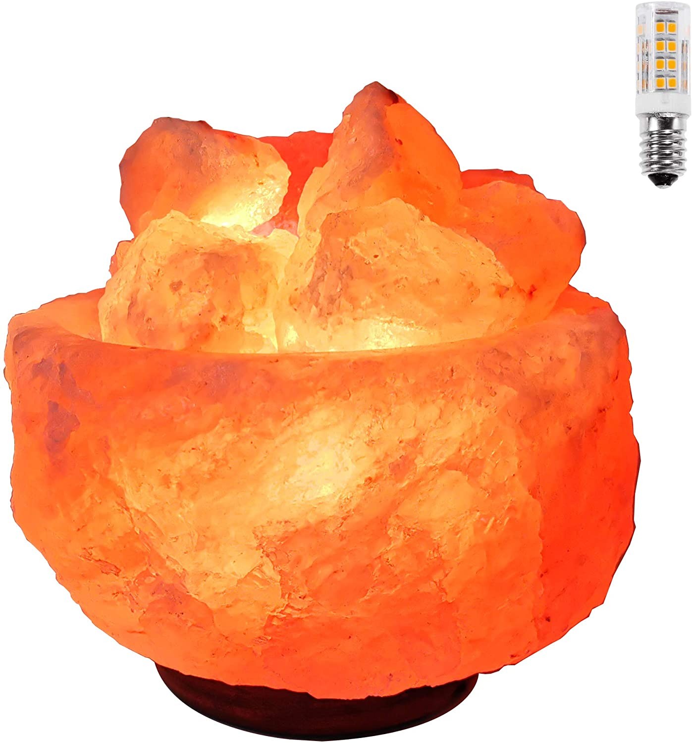 Lámpara de sal del himalaya natural cuenco grande 3-5 kg + 1 bombilla de  led de repuesto enchufe europeo