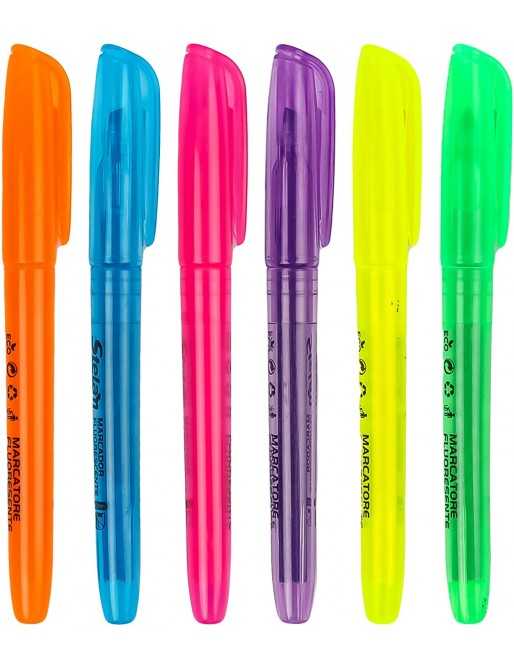 6 Subrayadores Color Fluorescente Marcadores Fluorescentes Multicolor Punta Biselada