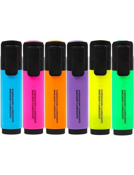 6 Subrayadores Color Fluorescente Marcadores Fluorescentes Multicolor Punta Biselada