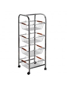 H HANSEL HOME Carro verdulero de Metal Plateado 27,50 X 26 X 78 CM con 4 Cesta extraibles, con Asas y Mango de Madera