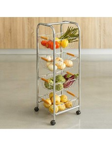 H HANSEL HOME Carro verdulero de Metal Plateado 27,50 X 26 X 78 CM con 4 Cesta extraibles, con Asas y Mango de Madera 2