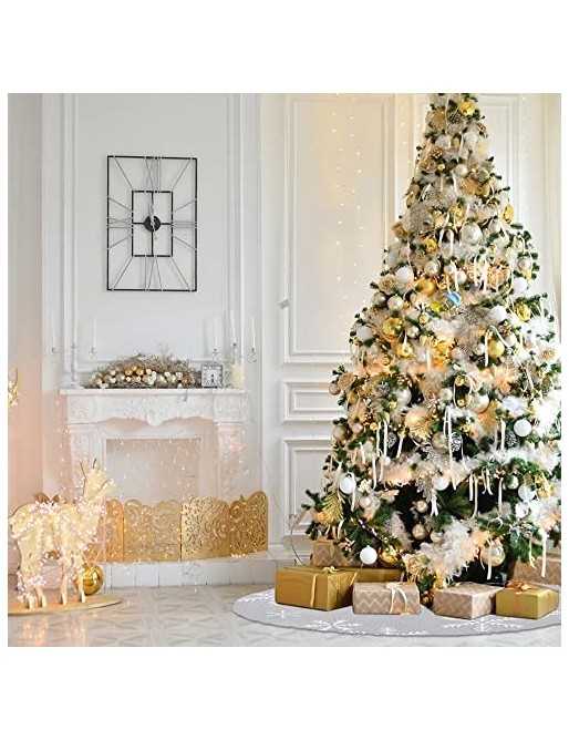 Falda de árbol de Navidad de 90 mm de doble capa para árbol de Navidad de cachemira jacquard copo de nieve Navidad adorno para decoración de Navidad y Año Nuevo 