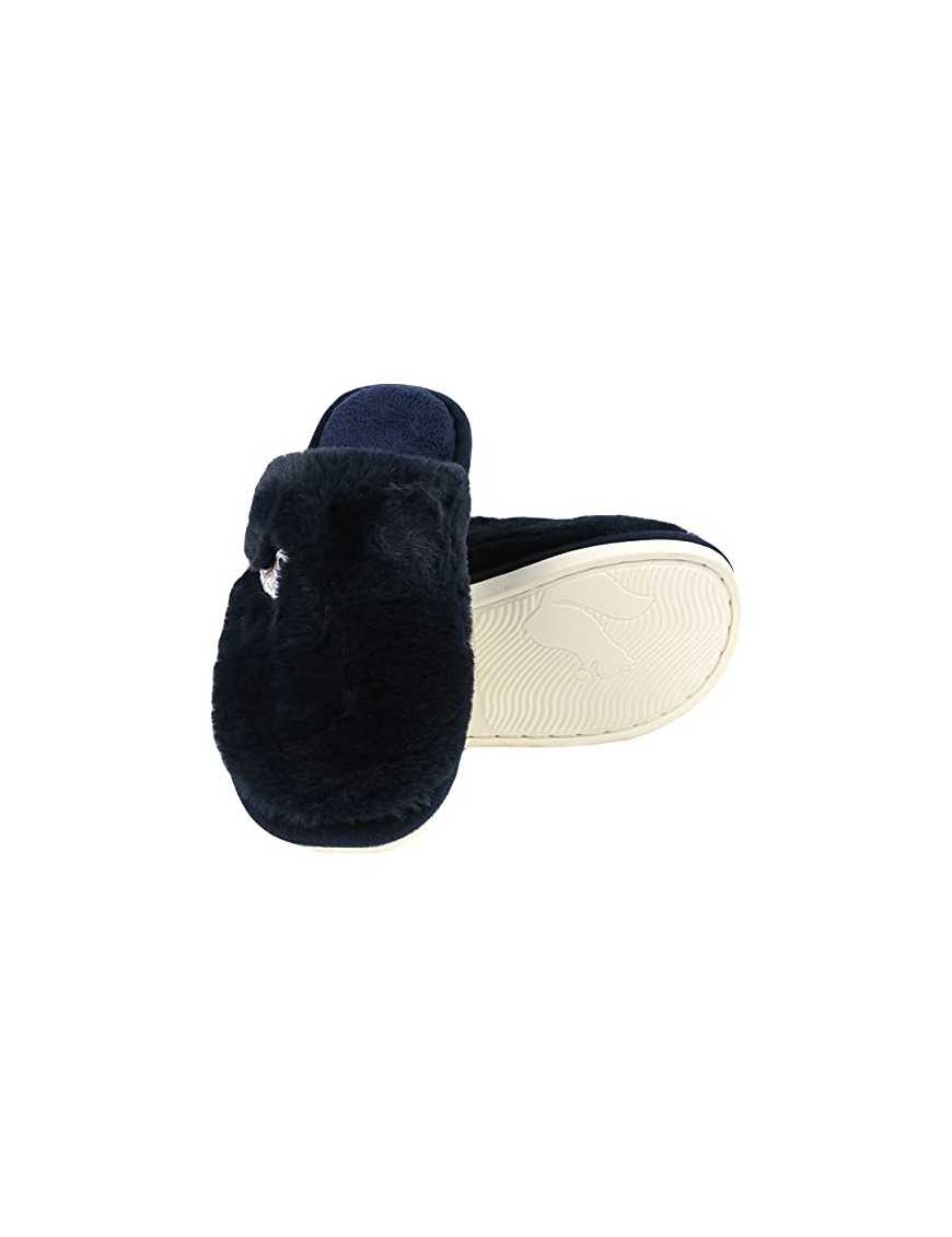 Zapatillas de Estar por Casa para Mujer Zapatillas Casa Invierno Tejido Suave Bordado de Ballena - Azul Oscuro 37