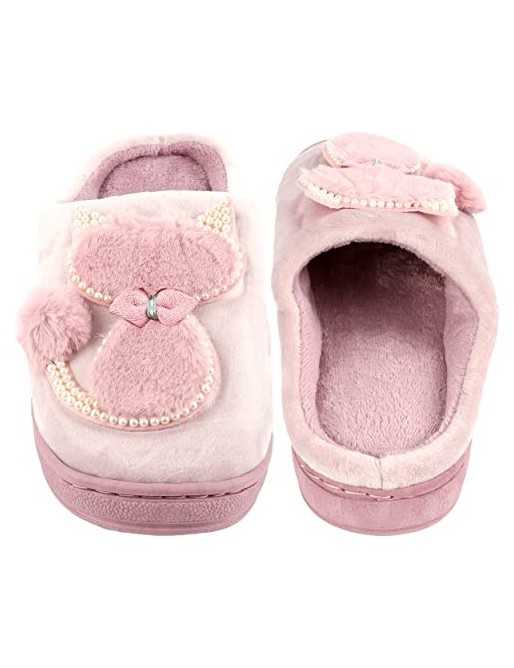 Zapatillas de Estar por Casa para Mujer Zapatillas Casa Invierno Tejido Suave - C Gato, Rosa Hansel Home