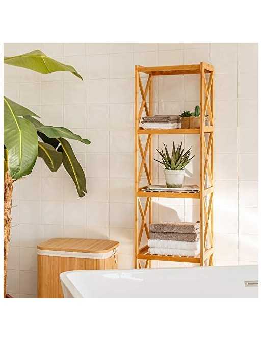 Estantería de 5 baldas nórdica marrón de bambú para baño Sol Naciente - LOLAhome