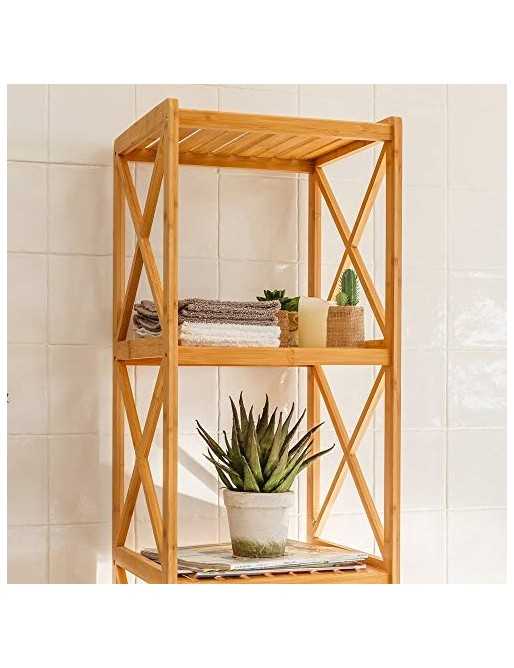 Estantería de 5 baldas nórdica marrón de bambú para baño Sol Naciente - LOLAhome