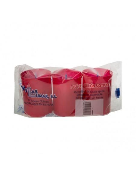 Pack 3 Velones Pequeño Rojo Velón Votivo Vela Roja 6,5 x 5 cm