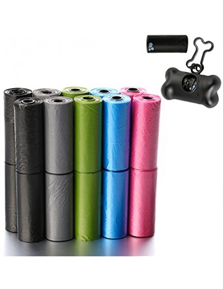 Yommy® Bolsas para excrementos de Perro con dispensador y Clip para Correa Multicolor  20+2 Rollos, 300+30 Bolsas 