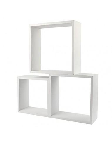 Conjunto 3 Estanterías para Pared Color Blanco Forma Cubo Estantes Pared Decorativo, 30/27/24cm