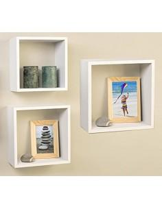 Conjunto 3 Estanterías para Pared Color Blanco Forma Cubo Estantes Pared Decorativo, 30/27/24cm 2