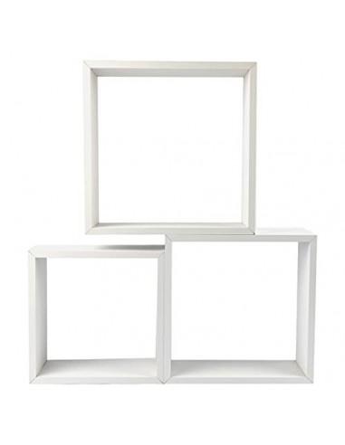 Conjunto 3 Estanterías para Pared Color Blanco Forma Cubo Estantes Pared Decorativo, 30/27/24cm