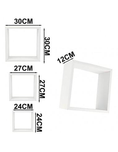 Conjunto 3 Estanterías para Pared Color Blanco Forma Cubo Estantes Pared Decorativo, 30/27/24cm