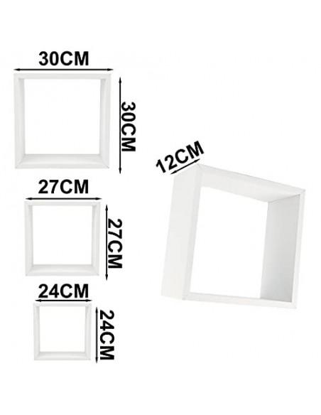 Conjunto 3 Estanterías para Pared Color Blanco Forma Cubo Estantes Pared Decorativo, 30/27/24cm