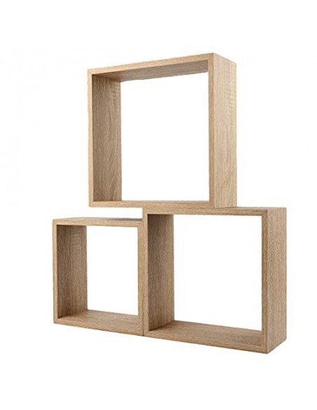 Conjunto 3 Estanterías para Pared Color Roble Blanco Forma Cubo Estantes Pared Decorativo 30/27/24cm