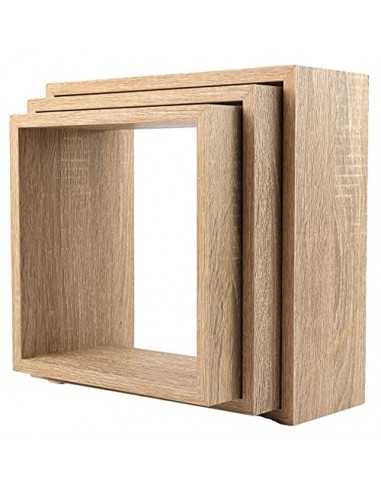 Conjunto 3 Estanterías para Pared Color Roble Blanco Forma Cubo Estantes Pared Decorativo 30/27/24cm