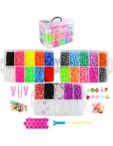 Gomas para Hacer Pulseras de Colores Kit Accesorios para Hacer Pulseras Manualidades DIY para Niñas - Kit 9000pcs con 3 Pisos
