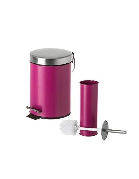 Juego de 2 Accesorios de Baño o Papelera contemporánea 3 litros y escobillero  Burdeos   