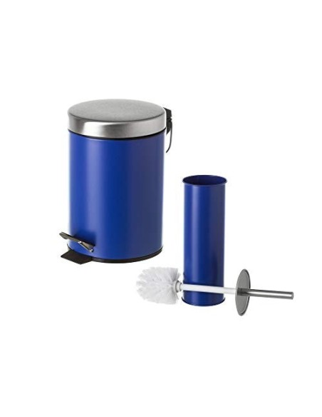 Juego de 2 Accesorios de Baño o Papelera contemporánea 3 litros y escobillero  Azul Oscuro  