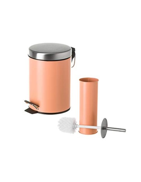 Juego de 2 Accesorios de Baño o Papelera contemporánea 3 litros y escobillero  Naranja  