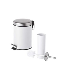 Juego de 2 Accesorios de Baño o Papelera contemporánea 3 litros y escobillero  Blanca  