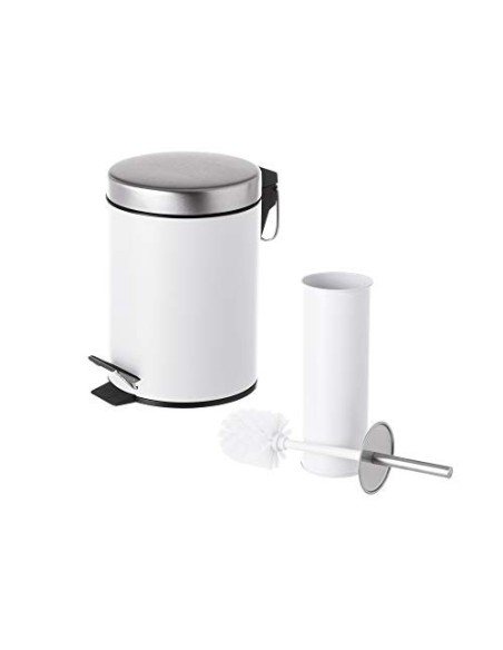 Juego de 2 Accesorios de Baño o Papelera contemporánea 3 litros y escobillero  Blanca  