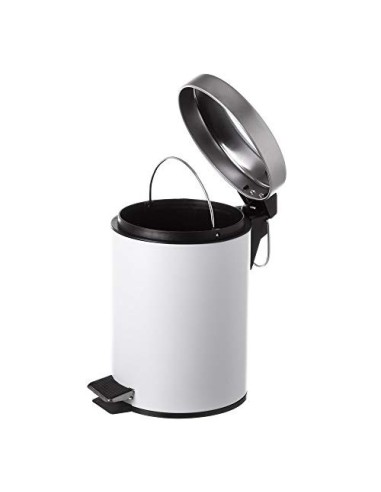 Juego de 2 Accesorios de Baño o Papelera contemporánea 3 litros y escobillero  Blanca  