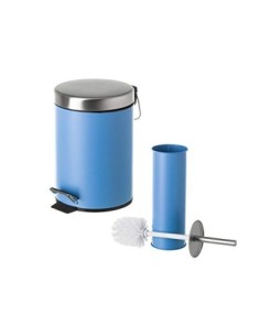 Juego de 2 Accesorios de Baño o Papelera contemporánea 3 litros y escobillero  Azul  