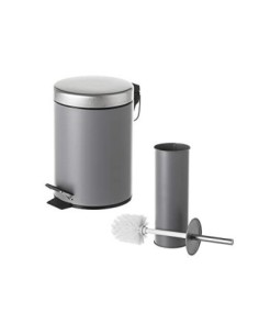 Juego de 2 Accesorios de Baño o Papelera contemporánea 3 litros y escobillero  Gris  