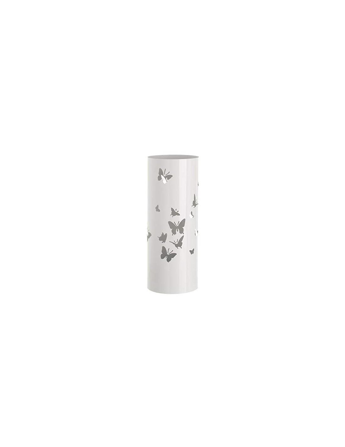 Paragüero de metal Mariposa color blanco con plato de plástico 19,50 X  19,50 X 49 cm