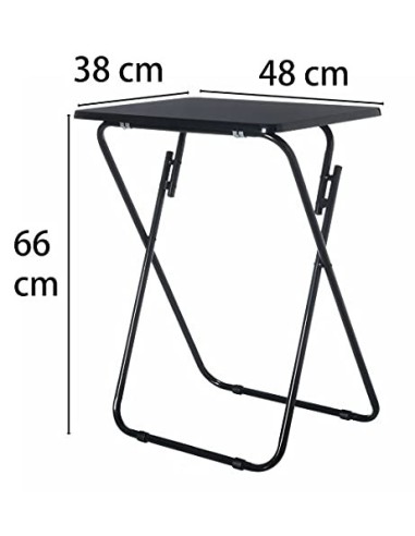 Mesita Plegable de Metal y Madera Negra 48x38x66cm