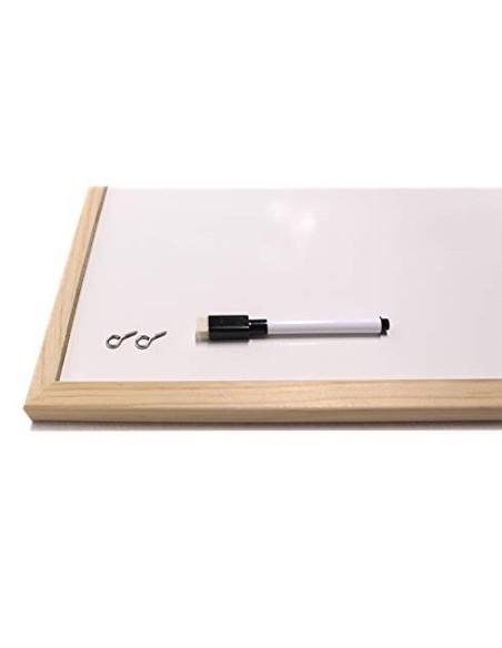 H HANSEL HOME - Pizarra Blanca con Marco de Madera Natural - 40X60 cm