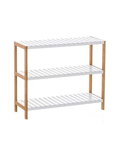 Multiuso Zapatero 3 Baldas de Bambú Estantería Organizador para Entrada Pasillo Nórdica Blanca de 70x26x58 cm