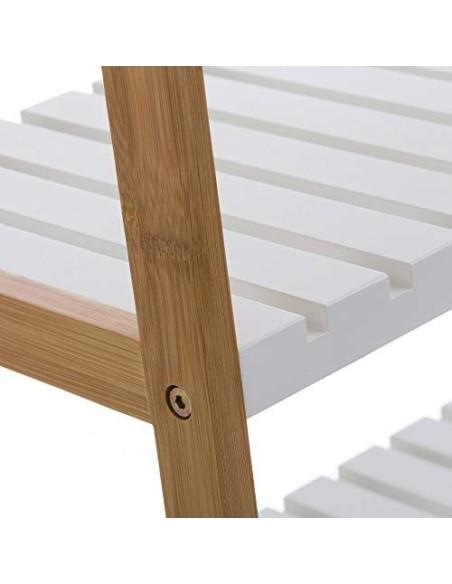 Multiuso Zapatero 3 Baldas de Bambú Estantería Organizador para Entrada Pasillo Nórdica Blanca de 70x26x58 cm