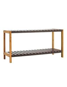 Multiuso Zapatero 2 Baldas de Bambú Natural Estantería Organizador para Entrada Pasillo Nórdico Negro de 70x26x36 cm