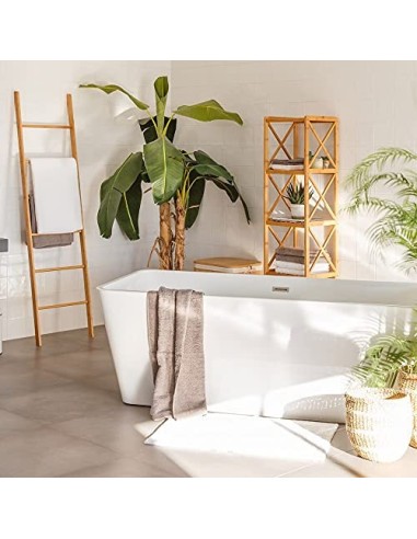 Estantería Bambú Estantería Baño de 3 Baldas Nórdica Marrón Estante de Pie Decorativo 33x36x85cm