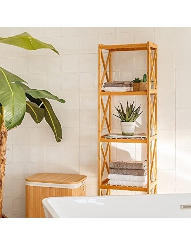 Estantería Bambú Estantería Baño de 3 Baldas Nórdica Marrón Estante de Pie Decorativo 33x36x85cm