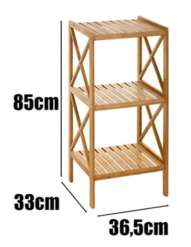 Estantería Bambú Estantería Baño de 3 Baldas Nórdica Marrón Estante de Pie Decorativo 33x36x85cm