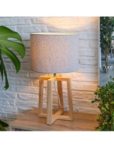 Lámpara de mesa nórdica de madera marrón de 25x44 cm. 2