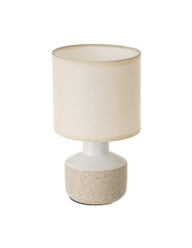 Lámpara de mesa jaspeada grande moderna de cerámica blanca y beige de 16x16x26 cm