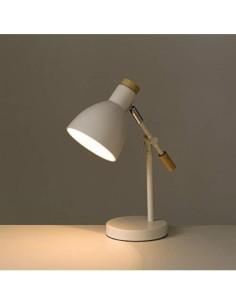 Lámpara de mesa para escritorio nórdica de metal y madera Blanca de 36x15x32 cm 2