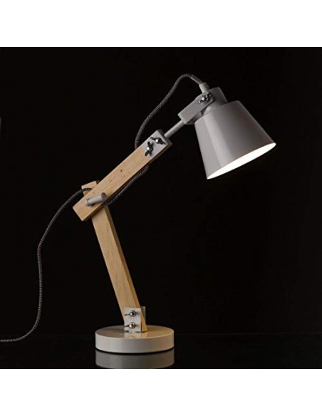 Lámpara de mesa para escritorio con Flexo Articulable Nórdica de Madera Blanca de 43x41x13 cm