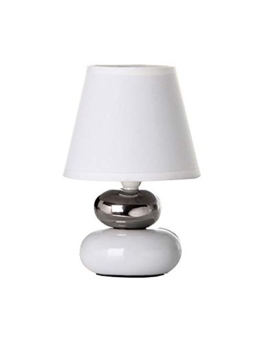 Lámpara de mesita de noche moderna de cerámica blanco x plateado de 15x22 cm.