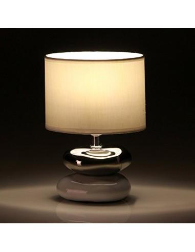 Lámpara de mesita de noche oriental de cerámica blanca de 17 x 10,50 x 24 cm.