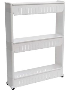 Carro de Almacenamiento Baño Cocina de 3 Niveles Estrecho Estante Suelo Baño con Ruedas 72.5 x 54.5 x 12 cm